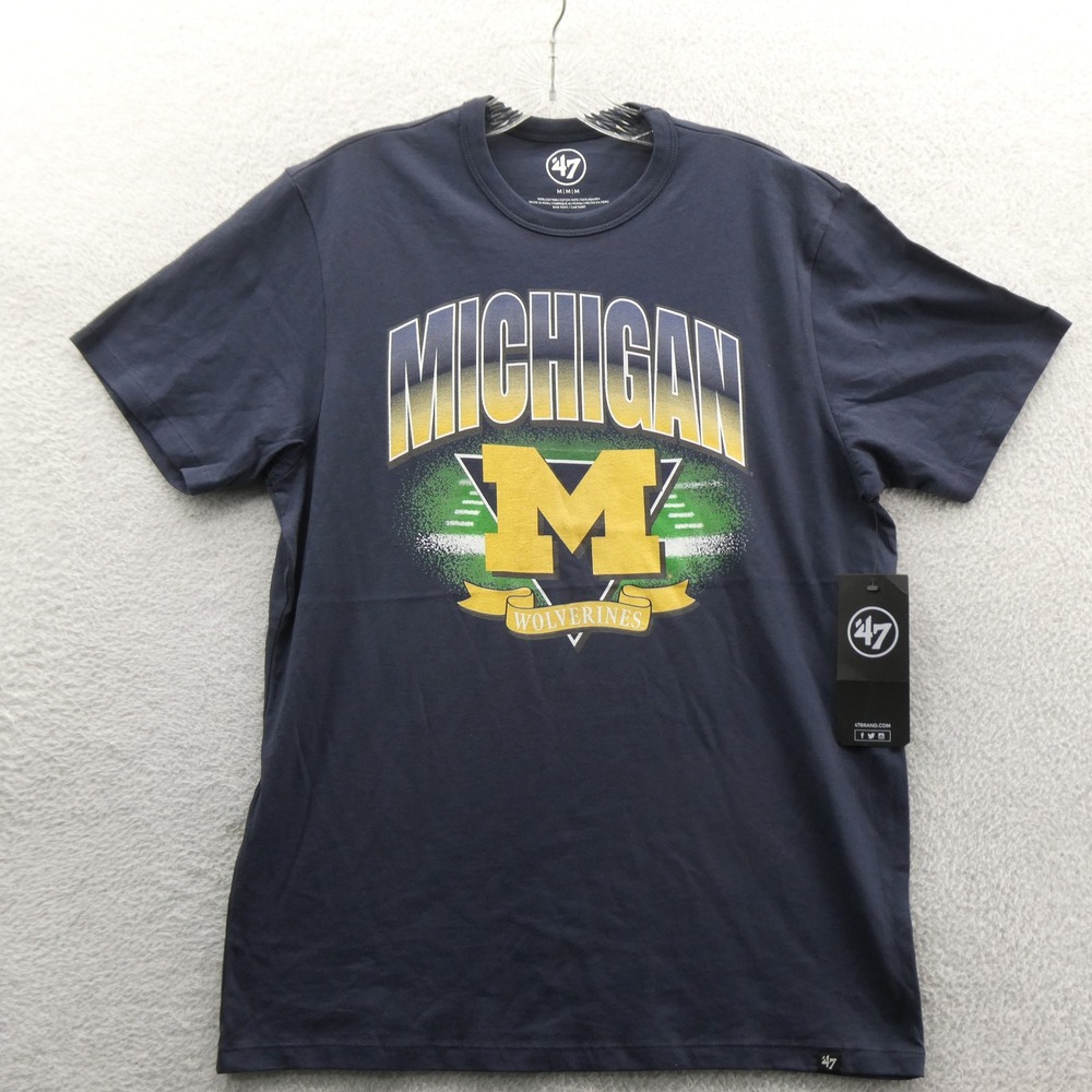 47 Brand Shirt Mens Medium Michigan Wolverines Navy Blue Cotton Short Sleeve